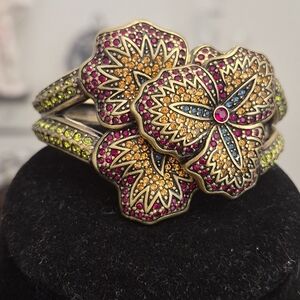 Heidi Daus Red And Topaz Crystal Watch Floral Bracelet